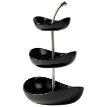 Fruit Stand with 3 Levels, Ceramic Bowls, SpaceSaving, Black