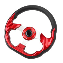 Stylish 13in PU Car Steering Wheel Impact Proof Red Easy Fit Racing Look