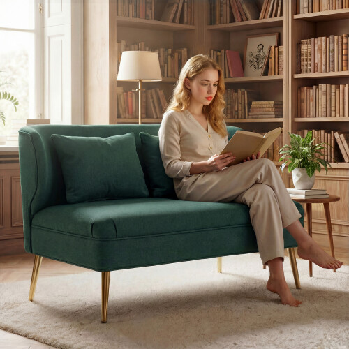 Homcom HOMCOM 2 Seater Sofa, Small Sofa with Wing Back, Thick Seat, Dark Green