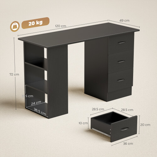 Homcom HOMCOM 120cm PC Table Workstation Computer Desk w/ Drawers, 3 Shelves Black 2