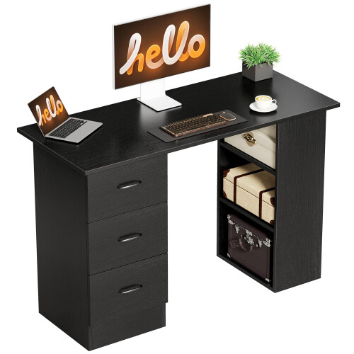 Homcom HOMCOM 120cm PC Table Workstation Computer Desk w/ Drawers, 3 Shelves Black 1
