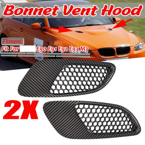 2PCS Engine Hood Vent Louvers Air Scoop Bonnet Vent Cover For- E90 E91 E92 E93 M3, Carbon Fiber Pattern 1