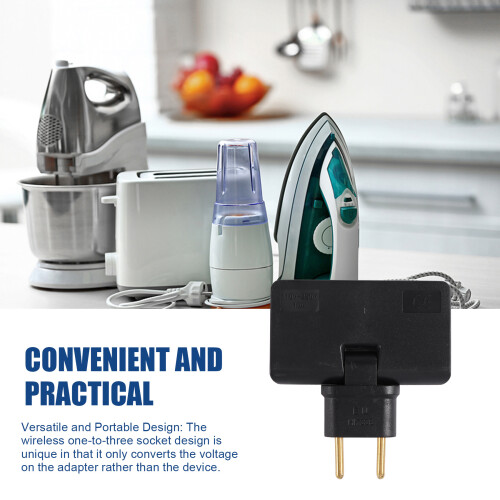 Rotate EU Plug Converter 3 in 1 Rotatable Outlet Extender 180 Degree Extension Plug Multi Plug  Outlet Adapter,Black 2