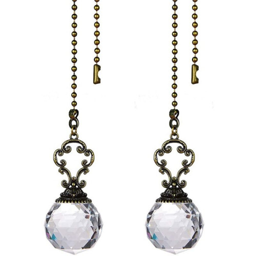 Set of 2 Vintage-Style Clear Fan Pull Ceiling Fan Chain Pulls Crystal Prism