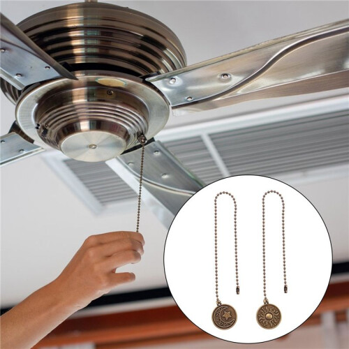 2Pcs Ceiling Fan Pull Chain Set Sun & Moon Pattern Pull Chains Extension Copper Beaded  Fan Pull Chain with Ornament 2