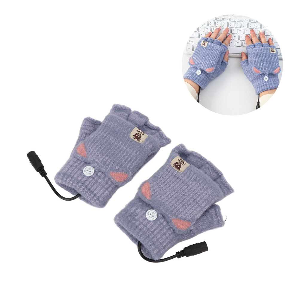 USB Heated Gloves Men Women Winter Knitted Fingerless Hand Warmer Blue