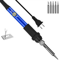 Soldering Iron Kit, 60W Soldering Soldering Iron Kit, Adjustable Temperature Solder Iron with 5 Iron Tips US Plug