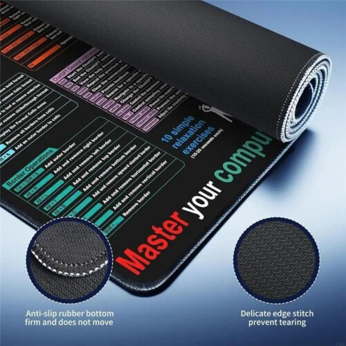 English Mouse Pad Excel Text Editor Cheat Sheet Shortcut Mousepad for Programing Non-Slip Desk Mat 40x90x0.3CM 1
