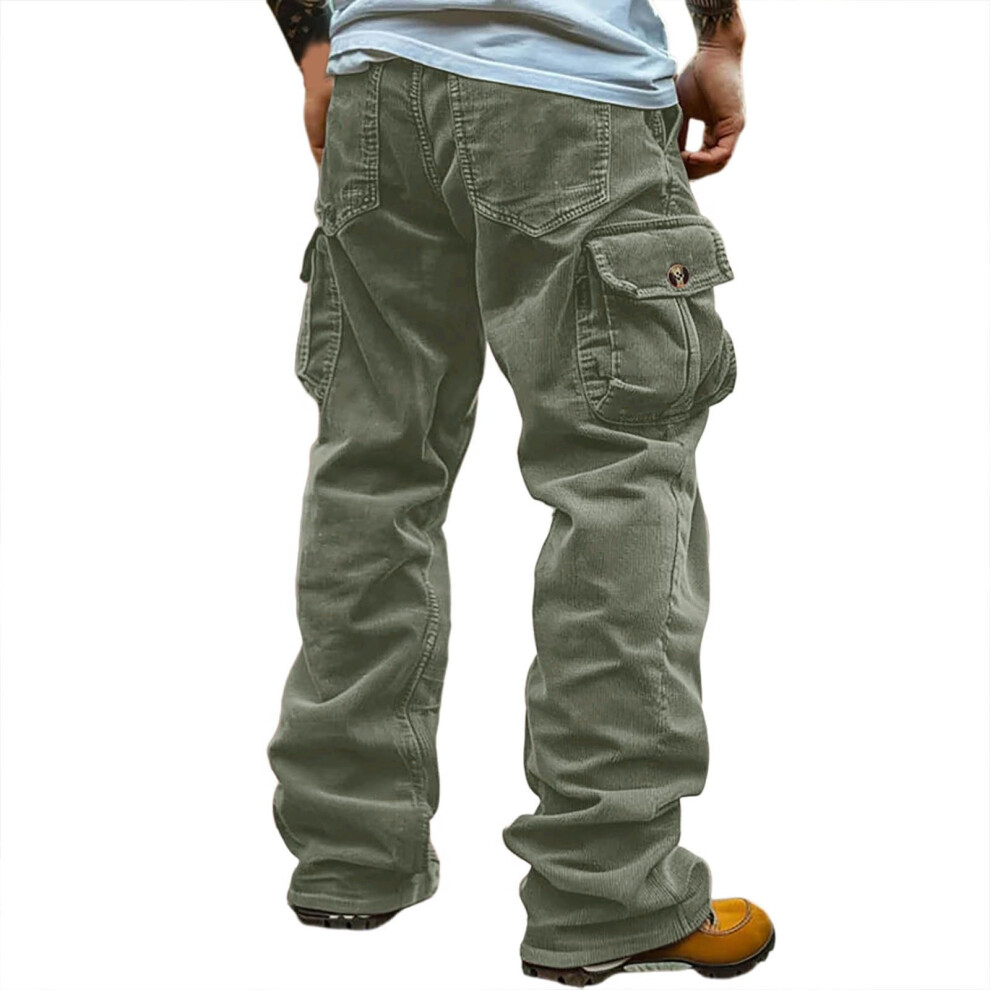 Corduroy Trousers Men's Plain Cotton Work Trousers Casual Vintage Xl Green 9412369832405