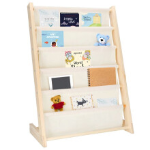 Springos Kinderrek met 5 niveaus, houten frame – opbergmeubel voor speelgoed en boeken Montessori, modulair en lichtgewicht