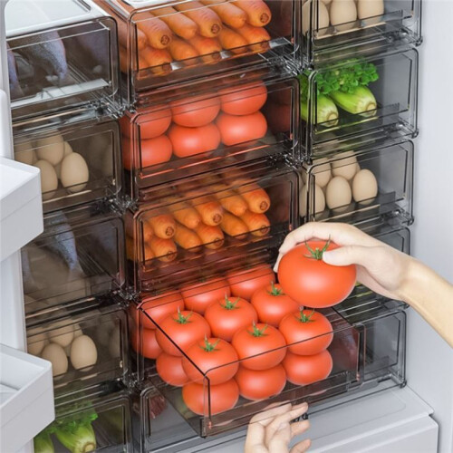Drawer Refrigerator Storage Box, Stackable Refrigerator Storage Box, Kitchen Cabinet Fresh Storage L 2