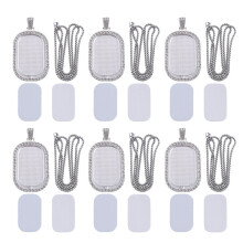 24Pcs Sublimation Rhinestone Trays Pendant Set, 6 Blank Bezel Trays, 6 Pcs Chains with 12 Discs, Rectangle Style