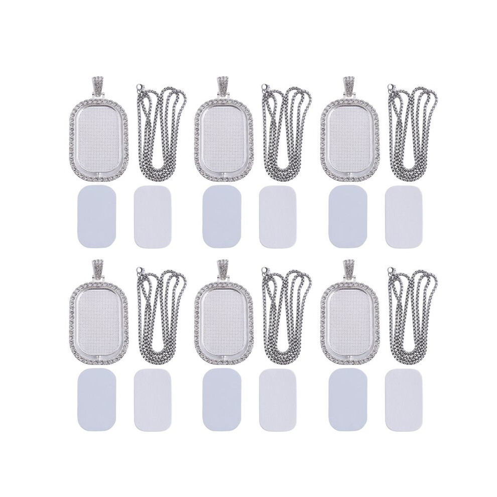 24Pcs Sublimation Rhinestone Trays Pendant Set, 6 Blank Bezel Trays, 6 Pcs Chains With 12 Discs, Rectangle Style 6031501314734