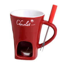 Fondue Mug Set Chocolate Cheese Milk Cream Making Set Single Butter Melter Baking Cup Candlestick Red