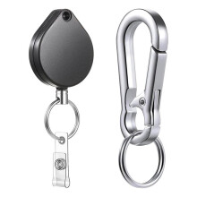 Ausziehbarer Schlüsselanhänger-Ausweishalter, Robuste Ausweisrolle, Stabiles Gehäuse, Metall-Karabiner mit Stahldrahtseil