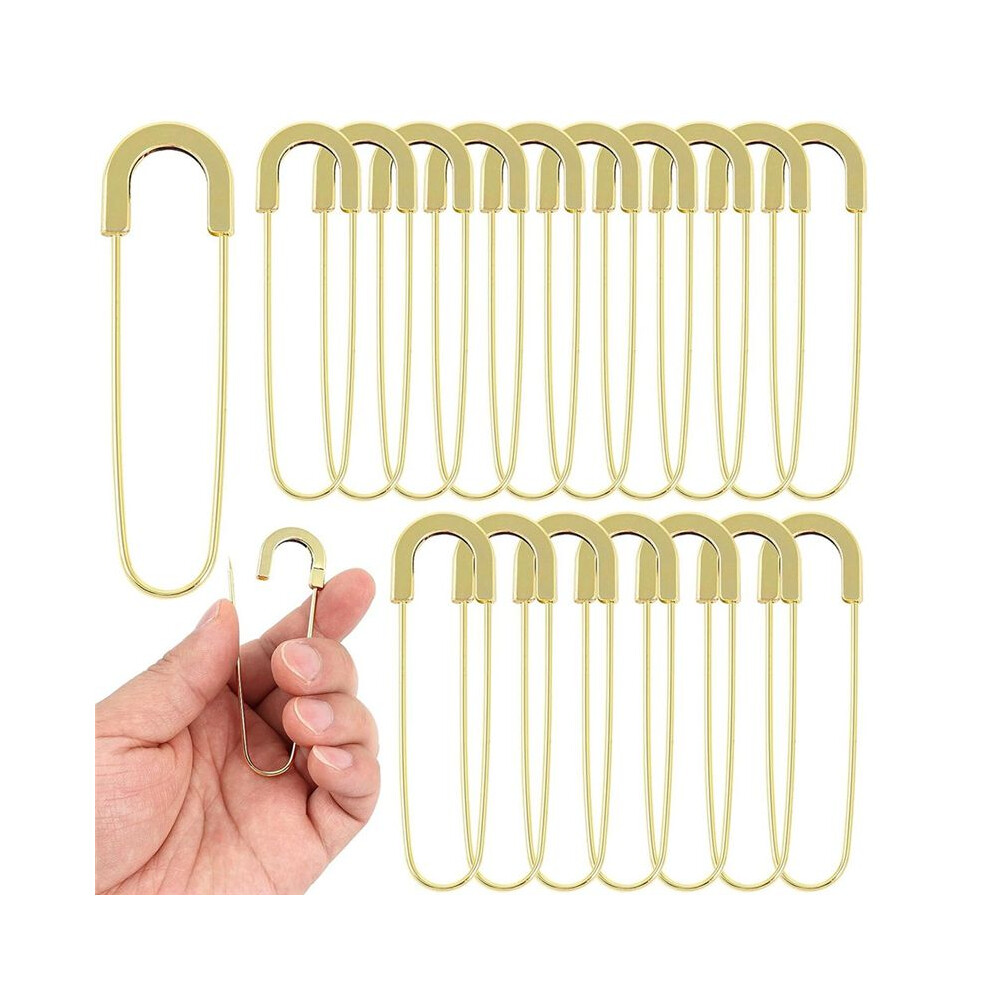 Tauoh Extra Large Safety Pins Heavy Duty 3 Inch-20 Pcs Coilless Pins Sewing Pin Brooches- Safety Pins, Light Golden