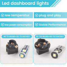 40 Pieces T5 T10 LED Bulbs Dash Lights with Twist Socket Instrument Dashboard Light LED Bulbs for Interior Car Lights