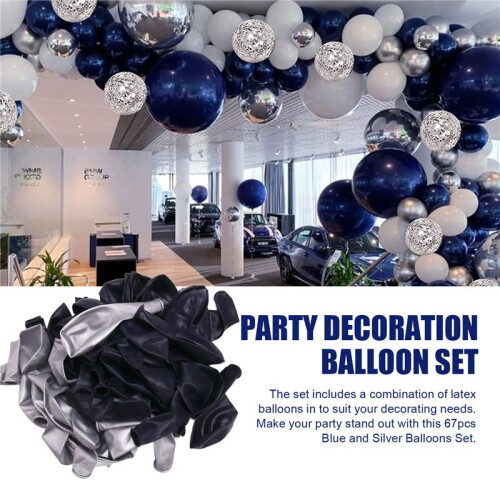 Palloncini Blu e Argento, 67 Pezzi Palloncini Blu e Argento da 12 Pollici per Compleanno, Laurea 1