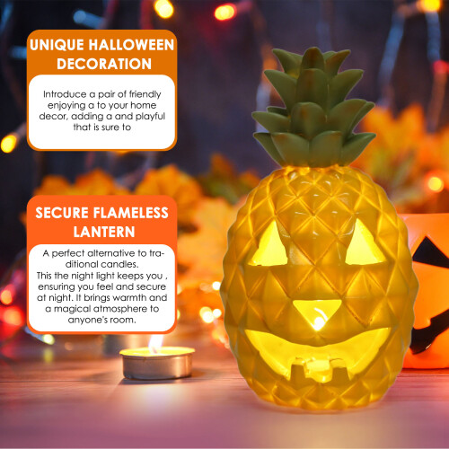 Pineapple Lantern - Yellow Light Halloween Pineapple Lantern Decoration Resin Pineapple Lantern with Inner Light 2