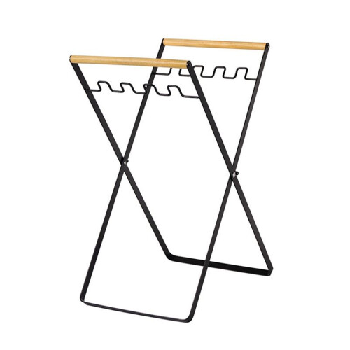 Trash Bag Holder with Wood Handle Portable Kitchen Garbage Sorting Rack Separate Recycling Waste Bin for Camping A 2
