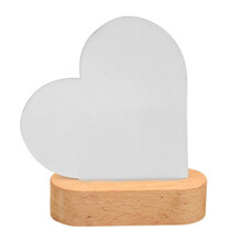 Sublimation LED Acrylic Photo Frames Night Lights with Warm Color Light,with Wood Stand for Heat Press Printing Heart