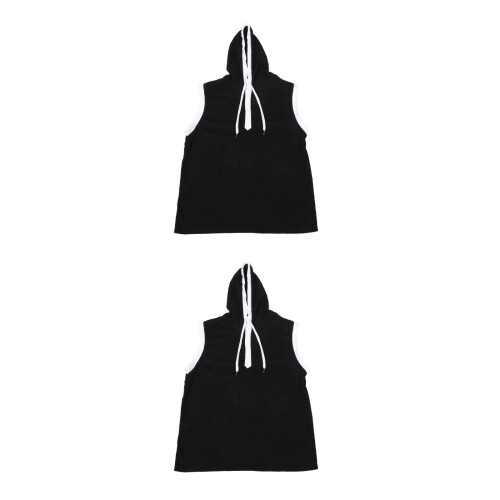 2Stk Schwarze Ärmellose Sport Kapuzenpullover Herren Sommer Polyester 2