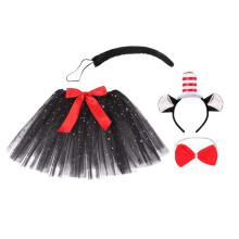2Sets Cat Ear Headband Tail Set Plush Animal Costume for Dress-Up