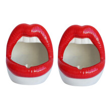 2X Succulent Cactus Pot,Ceramic Small Flower Plants Containers Sexy Lips Planter for Home Office, Red