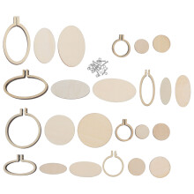 32Stk Holz Stickrahmen Beige Zum Basteln Runde Und Ovaler Ring