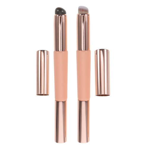 10Stk Sanfter Silikon Lippenpinsel Doppelseitig Mit Kappe Rosa Makeup 2
