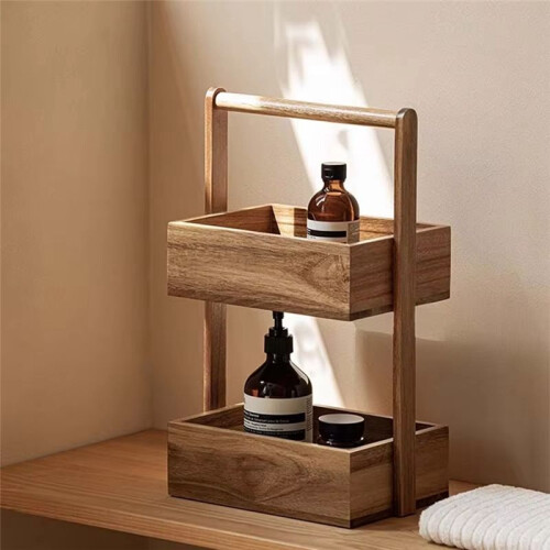 Solid Wood Storage Box Double-Layer Home Decor Rack Living Room Snack Box Kitchen Fruit Vegetable Storage Tray 1