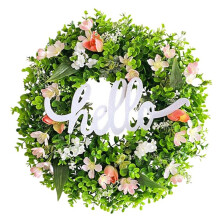 Alphabet Wreath Green Artificial Wreaths with Hello Sign Flower Wreath for Front Door Wall Window Festival Wreath