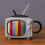 Ceramic Square Coffee Cup Set with Straw and Lid Office Tea Cup Retro TV - Light Gray 2
