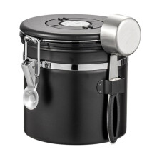 Kaffee-AufbewahrungsbehäLter, Edelstahl, Kaffeebohnendose, VerschließBar, KaffeefüLlung, LebensmittelaufbewahrungsbehäLter, 1500 Ml, Schwarz