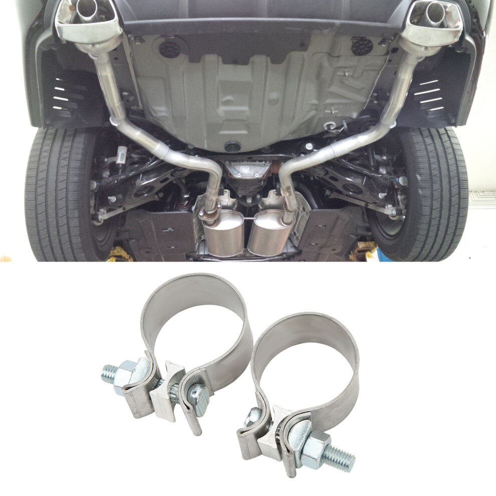2 Pcs Stainless Steel Exhaust Band Clamp 2In Muffler Pipe Sleeve 7651373152891