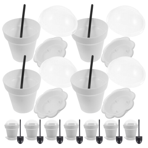 40Sets Mini Dessertbecher Aus PP Weiß Mit Deckeln Für Partys