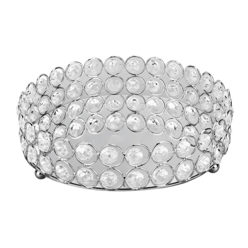 Crystal Cosmetic Makeup Tray Round Mirrored Metal20cm 2