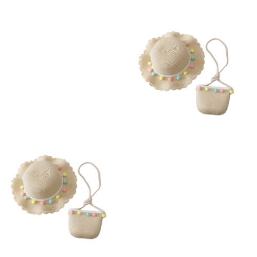 2Sets Strohhut Für Kinder Beige Mit Ideal Für Und Strand 2
