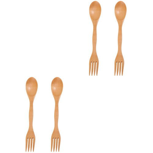 4Pièces Ustensiles Mini Spork Enfants Bois Durable Couleur 2