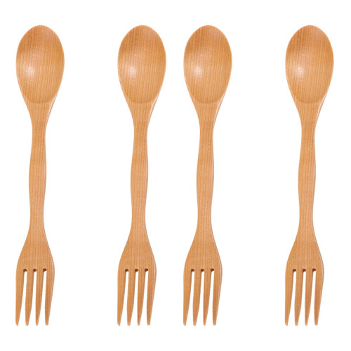4Pièces Ustensiles Mini Spork Enfants Bois Durable Couleur 1