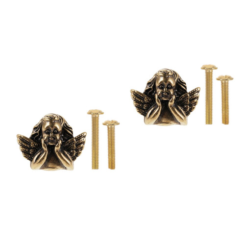 2Pcs Brass Drawer Pulls Golden Angel Knobs for Cabinet Hardware 2