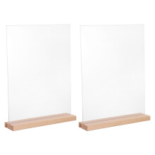 2Sets L-Shaped Double Sided Acrylic Sign Holders with Sturdy Wood Base
