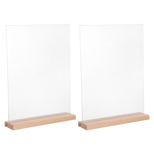 2Sets L-Shaped Double Sided Acrylic Sign Holders with Sturdy Wood Base