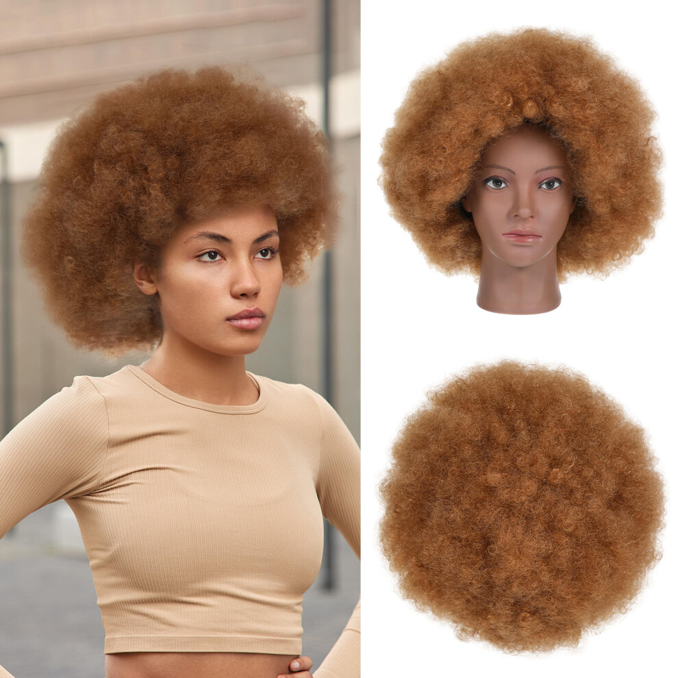 Totority Unisex Black 2Pcs Heat-Resistant Synthetic Afro Curly Wigs Khaki Color For Cosplay
