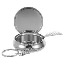 2Pcs Pocket Ashtray Keyring Metal Small Ash Holder Silver Portable