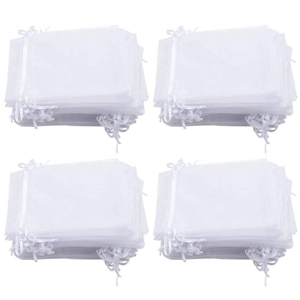 200 Pieces 4 By 6 Inch Organza Gift Bags Drawstring Jewelry Pouches Wedding Party Favor Bags (White) White Brecantia