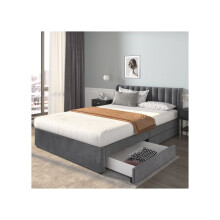 Lit - MUVOE - 160 x 200 cm - Velours gris - 2 tiroirs - Sommier Ă lattes