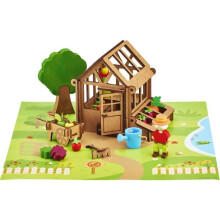 Der Gärtner Gewächshaus 40 Teile - JEUJURA - Baukasten aus natürlichem Holz, Teppich und Zubehör inklusive, 22x18,5x8,5 cm