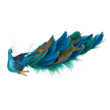Peacock Christmas Ornament With Feather Tail Blue Bird Decor Festive Elegance For Tree Wreath Wedding Garden Decor, 2PCS