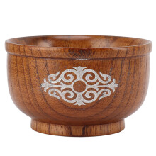 Wooden Rice Bowl, Palace Tableware Design Elegant Round Wooden Bowl for Kitchen, Anti Scald Heat Resistant Natural Jujube Wood Material,